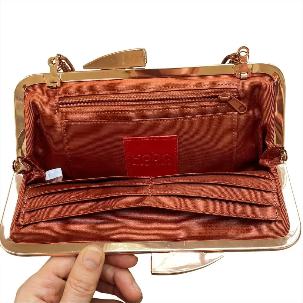 HOBO THE ORIGINAL Hayley Metallic Leather Wallet Clutch Pearl Beige w/ Rose Gold